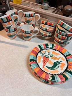 Ceramic Dinnerware Set with Chili Pepper Pattern