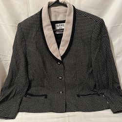 KASPER A.S.L. Size 14 Petite Black/beige Plaid Dress Skirt Suit 