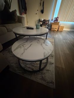 Round Nesting Coffee Table Set – Marble Patter Top