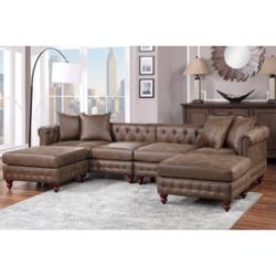 Brown Leatherette Sectional Sofa 