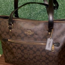Coach Gallery Tote Shoulder Bag - Brown/Black