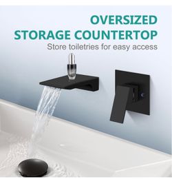 Matte Black Wall-Mount Waterfall Faucet Set
