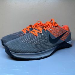 Nike Metcon DSX Flyknit Grey Orange Sneakers Athletic Shoes Gym Activewear Men's Size 10
