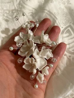 Bridal  Accessory Headpiece With Pearls And Flowers Handmade Thumbnail