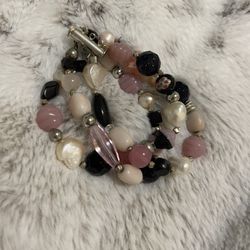 Pink/white/black Beaded Bracelet 