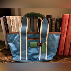 Coach Blue And Tan Tote Bag
