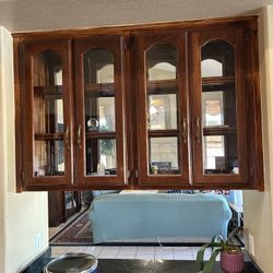 Beautiful, Solid Wood Hanging Cabinet With Glass Doors On Both Sides That Open And Solid Wood Shelves Excellent Condition