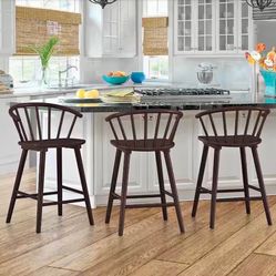 Set of 3 Windsor Counter Stools For Dining Room Outdoor Bar Kitchen