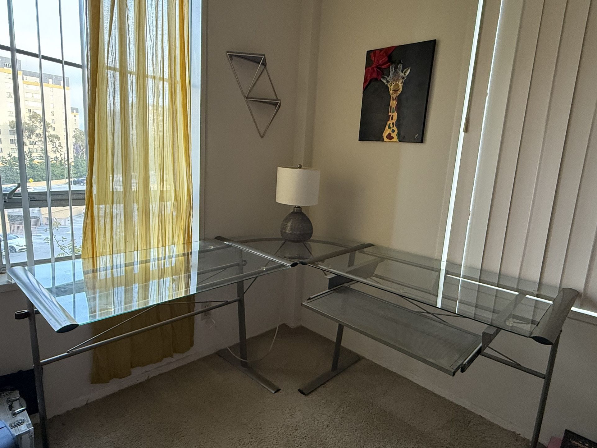 L-Shaped Glass Top Corner Desk
