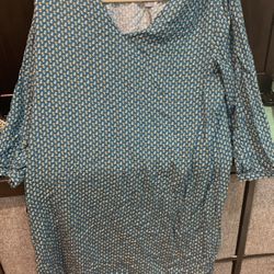 Oldavy Teal Dress With Flower Designs Size Large