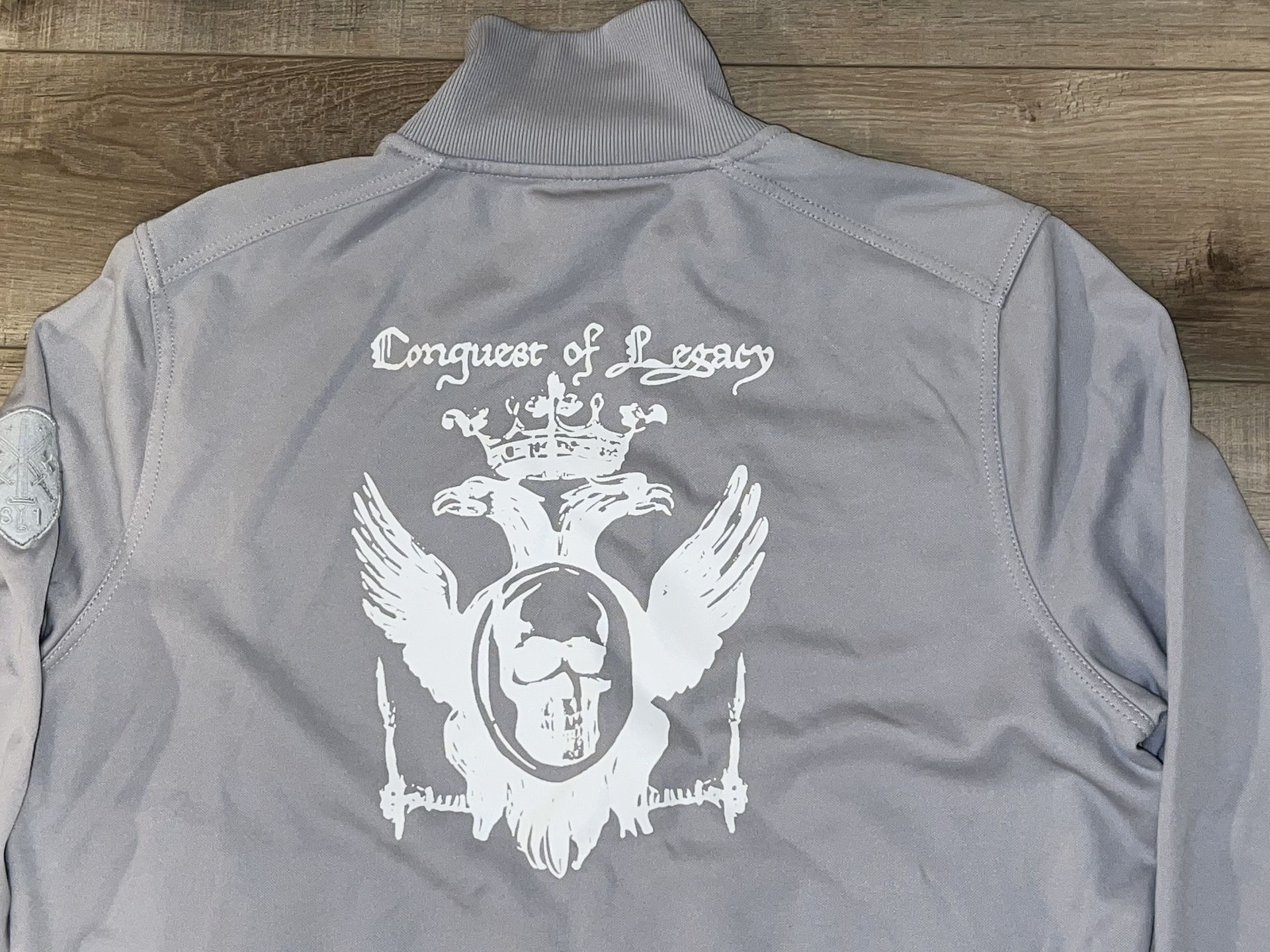 💀 SKULL Express Conquest Of Legacy Gray Full Zip Thick Quality Track Jacket Men’s Sweatshirt size XL