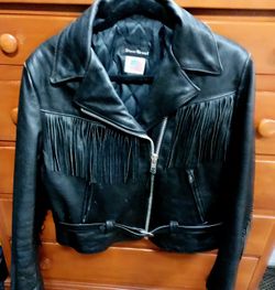 Black Leather Women's Leather Jacket With Fringe S-14