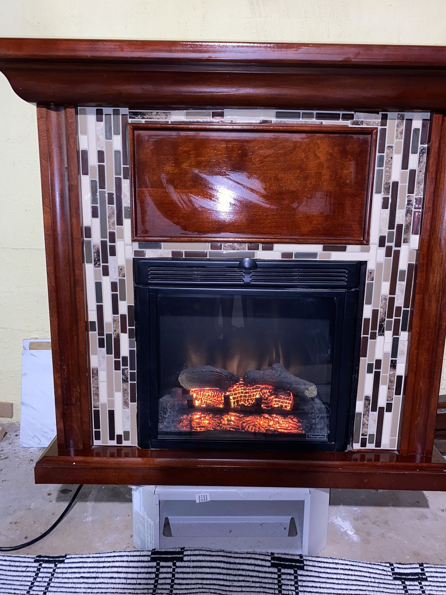 Electric Cherry Pine Fireplace/Heater