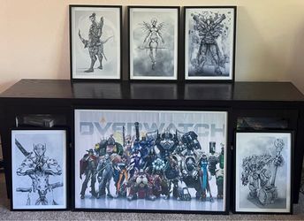 Overwatch Framed Art Collection – 6 Pieces – 5 Artist Signed – $250