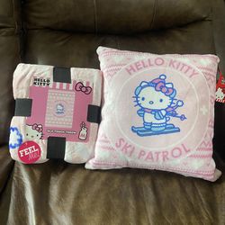 Rare hard to find Hello Kitty pillow and silky plush blanket