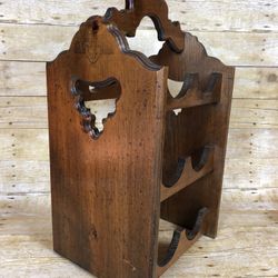 Vintage Wine Rack Wood 6 Bottle Holder Rustic Country Bar
