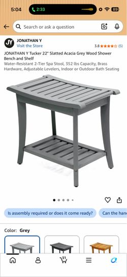 Brand New Grey Acacia Wood Shower Bench & Lower Shelf