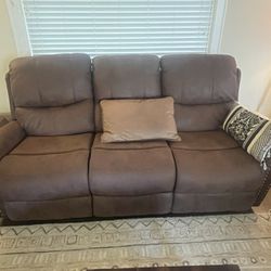 Great Condition - Steel Frame Double-Reclining Faux Leather Couch 