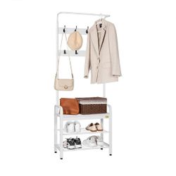 VIVOHOME 3-in-1 Entryway Hall Tree, Heavy Duty MDF Stand Coat Rack with Storage Bench and 8 Hooks, White