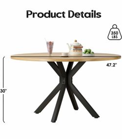 47.2" Solid Wood Round Dining Kitchen Table for 4-6 People with Intersecting Pedestal Base