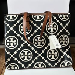 NEW Tory Burch Monogram Contrast Embossed Tote Large 