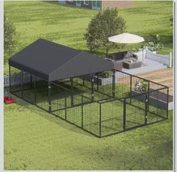 ❤️‍🔥 Outdoor dog house with fence for medium/small dogs, cage with anti-rust coating with roof, all-weather resistant, dog house with double locks $ 