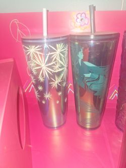 Two  Starbucks cups