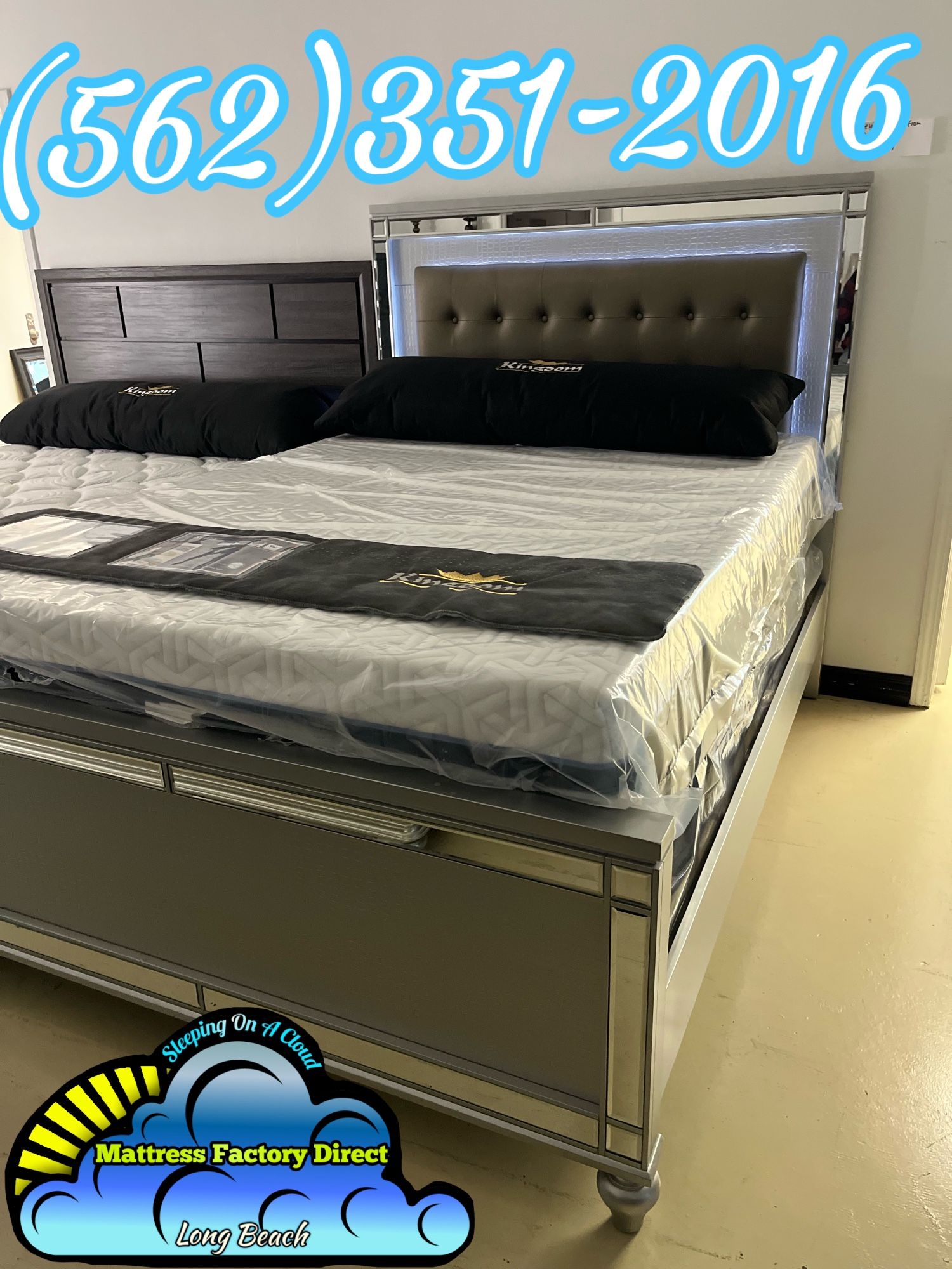 Queen Bed Frame With Glass Mirror Light Up