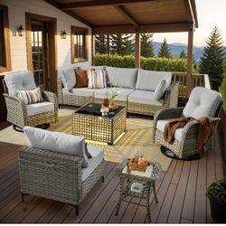 Ovios SKT Series - Sectional Outdoor Furniture Set 8-Piece, swivel chairs, Solar light table