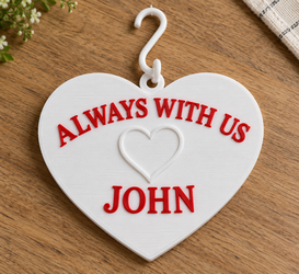Always With Us Memorial Heart Ornament, Personalized Name, Remembrance Keepsake, Custom Colors