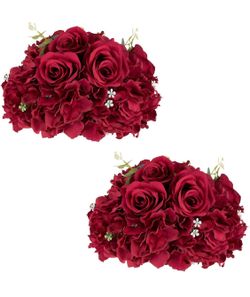 NUPTIO Flower Balls For Centerpieces Wedding: 2 Pcs 11.8 Inch Diameter Artificial Flower Ball Arrangement Bouquet Centerpiece For Tables - Burgundy Fa