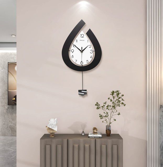 Decorative Wall Clock for Living Room Decor Big Pendulum Modern Wall Clocks for Kitchen Bedroom Bathroom Extra Non Ticking Silent Wall Clock Battery O