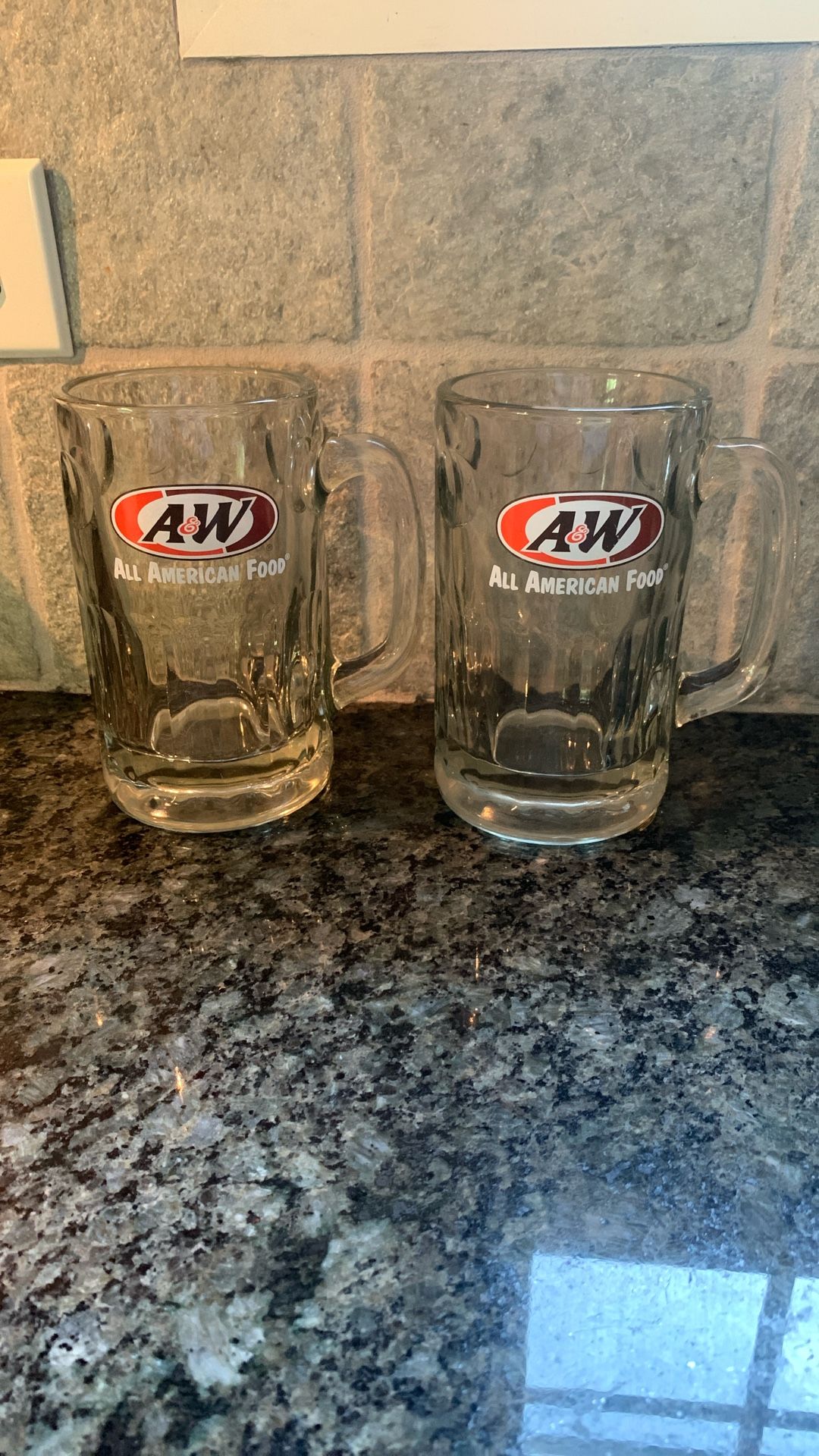 Pair of Vintage Heavy Glass A&W Rootbeer Mugs