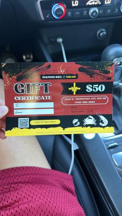 $50 Value rocking Crab Seafood Boil Gift Certificate