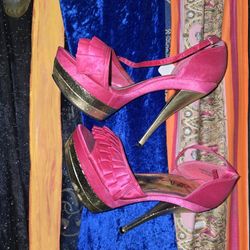 Funky ! Sensuous! Hot Pink  ANKLE Strap Satin Ruffles