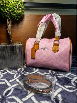 Coach Rowan Satchel in Powder Pink Signature Canvas