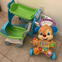 Walk & Learn Toddler Toy & Doll Bassinet / Stroller Set (3 Pc Bundle)