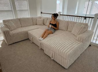 🆕 Sectional Sofa Couch w/ Pull-Out Bed, Storage & USB Charging 🔌 | White, Black, Light Grey