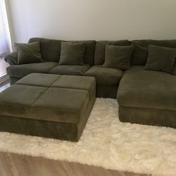 Sectional Couch w/ Chase + Storage Ottoman - Custom Grey/Toupe