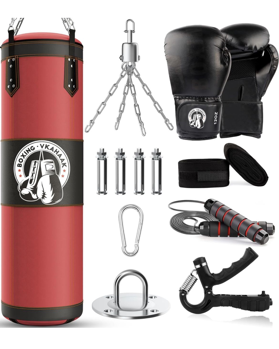 Vkahaak 4FT Punching Bag for Adults/Kids, Unfilled Heavy Punching Bag, Boxing Bag Set with Punching Gloves, Wraps, Chain, Ceiling Hook for MMA Kickbox