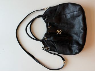 Michael Kors Black Pebbled Leather Drawstring Shoulder Bag