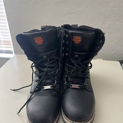 MILWAUKEE LEATHER MEN'S CLASSIC BLACK LEATHER LACE-UP LOGGER BOOTS W/ SIDE ZIPPER MBM9095