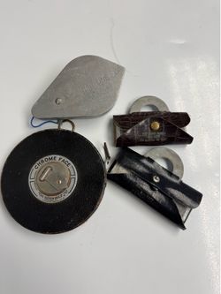 Vintage Surveying & Measuring Tool Lot/bundle – Lufkin Chrome Face Tape, Strait-Line & Leather-Cased Tools