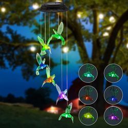 LED Solar Wind Chime Light Color Changing Hummingbird Wind Chimes Lamp Waterproof Hanging Decoration