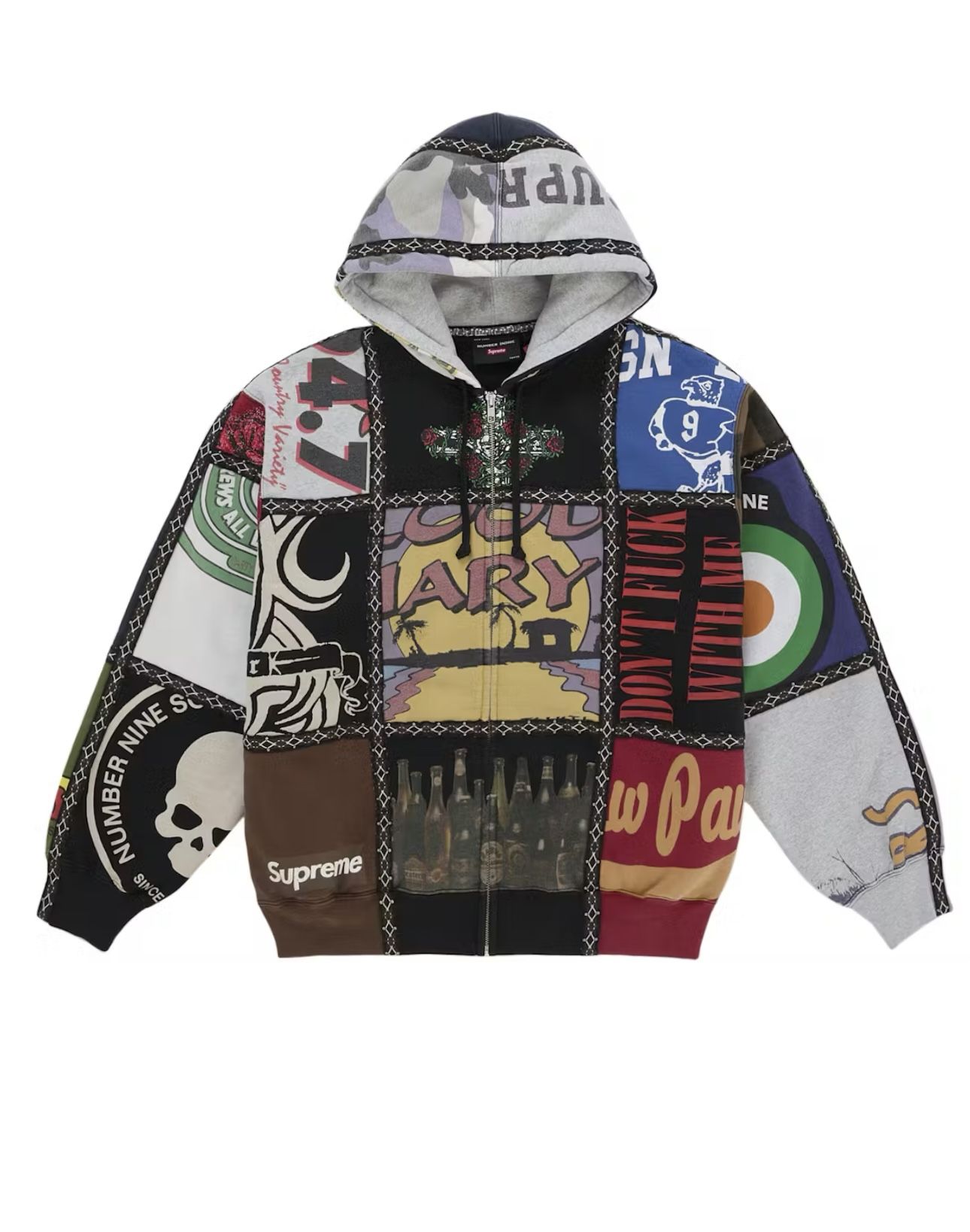 Supreme Number (N)ine Patchwork Zip Up Hooded Sweatshirt (Size XL)