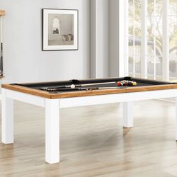 Penelope II Pool Table in Acacia & White with Dining Top, 7'