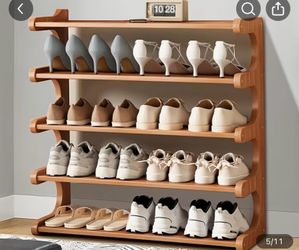 5/Layer Space-saving Bamboo Shoe Rack - Multi-layer, Independent Organizer, Suitable for Dormitories And Entryways, Easy to Assemble, Brown, Shoe Stor