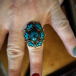 Vintage Silver Ring With Turquoise Stone Sets, Size 7
