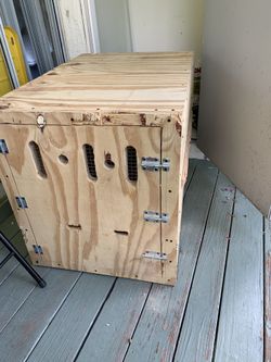 Wood crate. Great for DYI project. Used for air travel for restricted breeds.