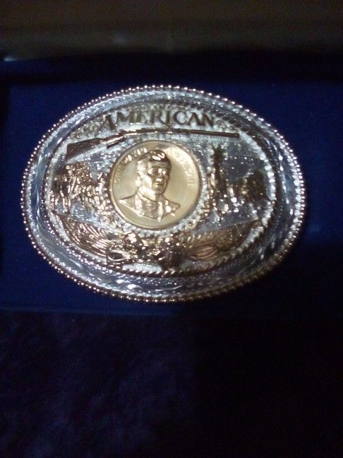 John Wayne American Silver And Gold Belt Buckle